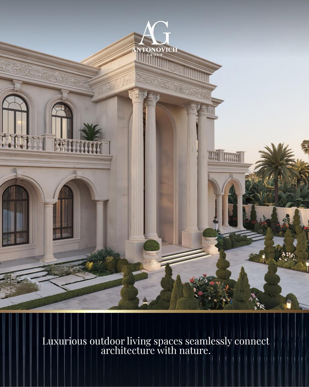 Luxurious outdoor living spaces seamlessly connect architecture with nature.