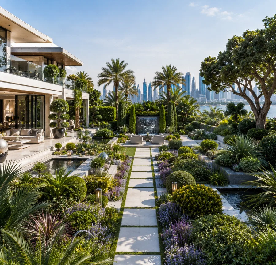 Landscape design turning a Dubai plot into a green, liveable garden retreat.
