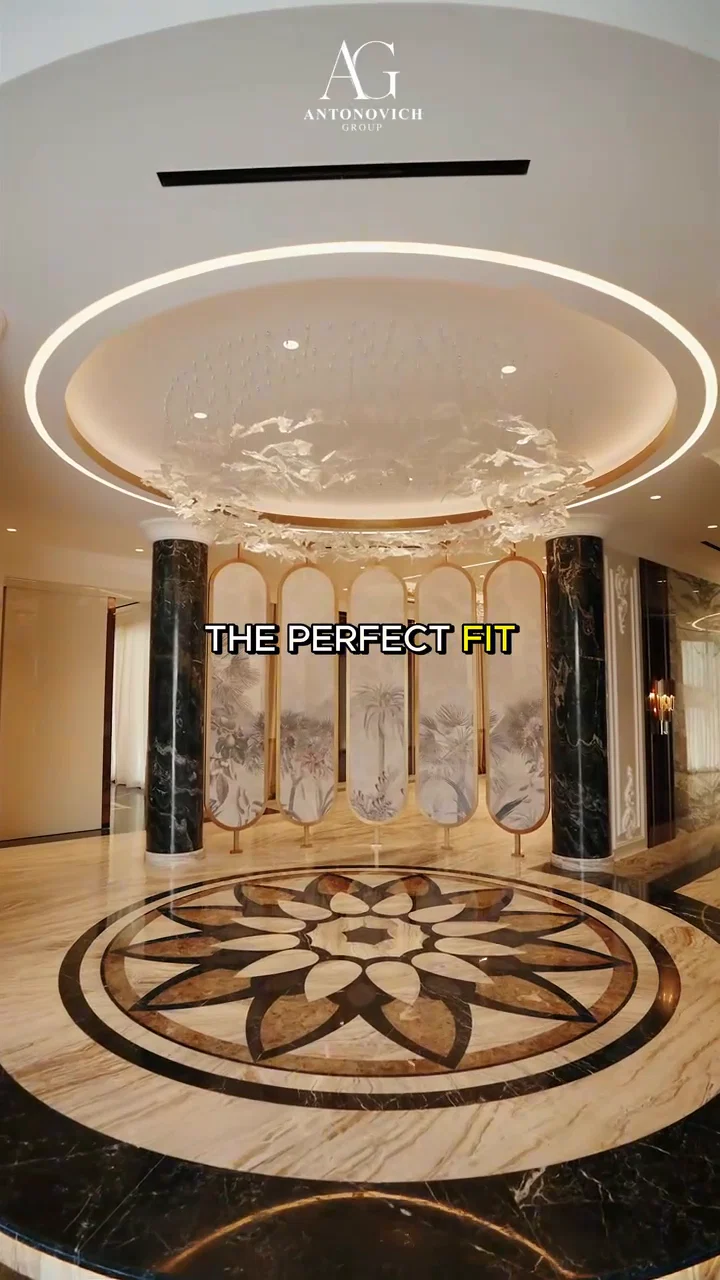 Antonovich Group turnkey fit-out — marble hall and staircase, Dubai