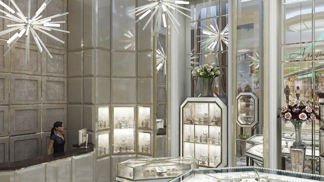 Роскошный ювелирный салон — дизайн интерьера