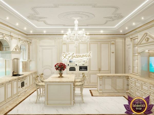 Luxurious kitchen with marble countertops and high-end appliances