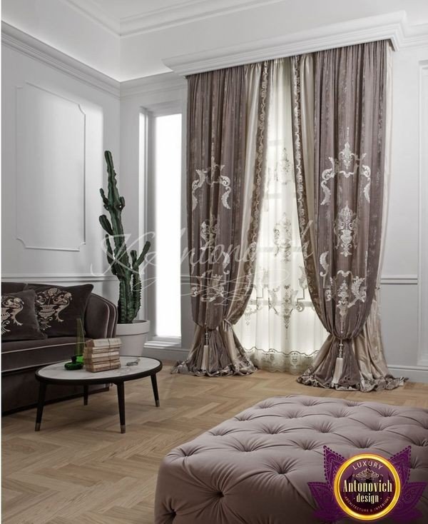 Blue silk velvet curtains with bow pleats