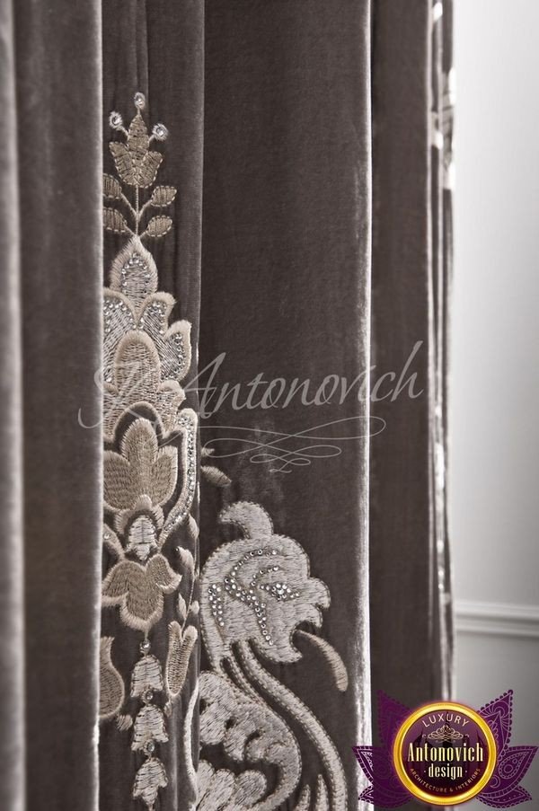 Red velvet curtains with embroidered tulle