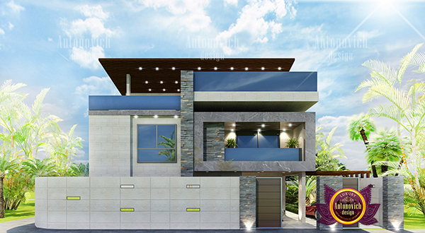 Modern industrial building facade with glass windows