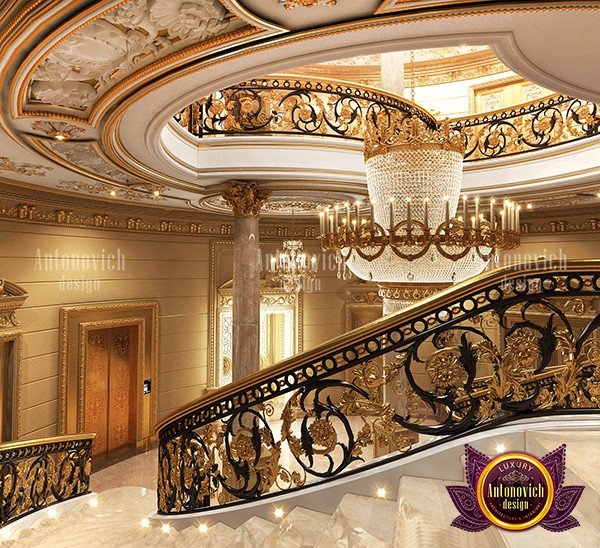 ردهة فاخرة بها ثريا كريستالية وملمس غني
