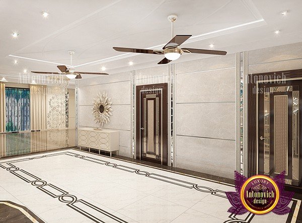 صالة معاصرة بنقوش هندسية ولمسات لونية بارزة
