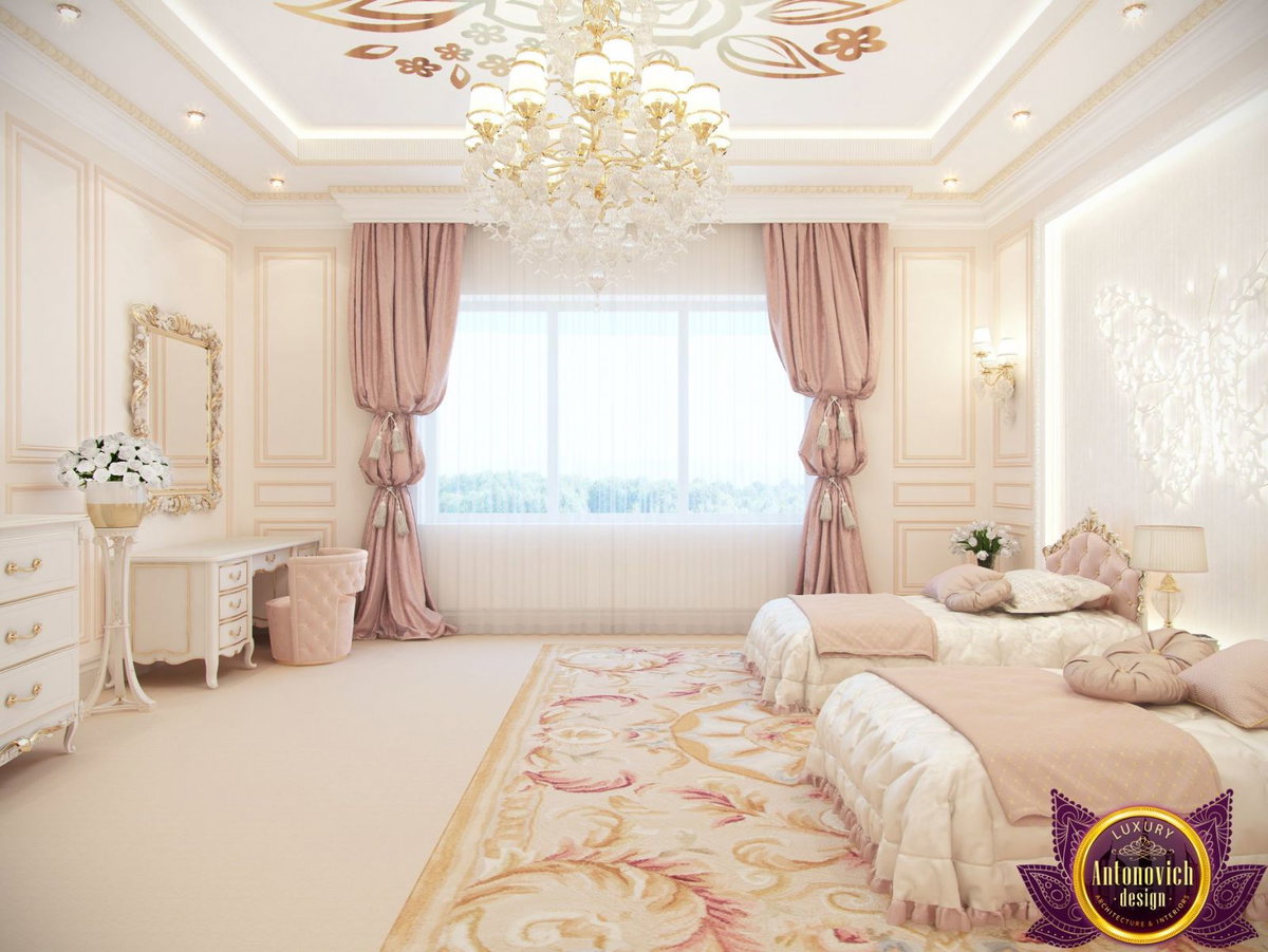 Elegant girls bedroom with pastel palette