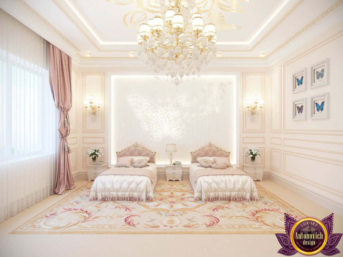 Teenage girls bedroom with soft blue tones