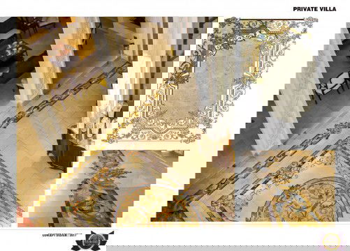 This picture appears to show a woman holding a small child in her lap as they both observe a colorful mosaic crafted onto the ground with intricate detail. The mosaic appears to be a representation of a sun, and is made up of various shades of blue, yellow, and orange tiles.