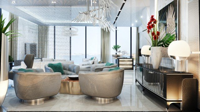 This picture shows a golf cart parked on a golf course next to an isolated tree. The cart is facing the tree, and appears to be in the middle of the drive-able path on the course. There is grass on the sides of the cart, and the green of the course is visible in the background.