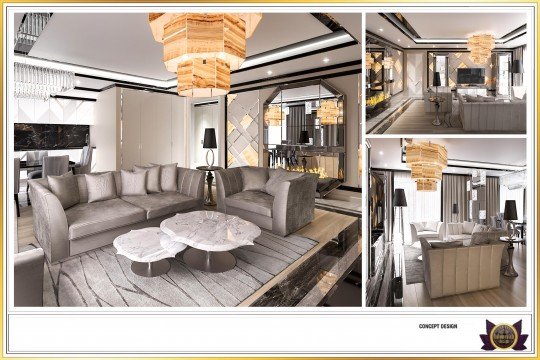 The picture shows a woman sitting on a beach with her feet in the water. She is wearing an orange dress, and she has long dark hair and sunglasses. Behind her is a rolling body of water with a few boats visible in the background.