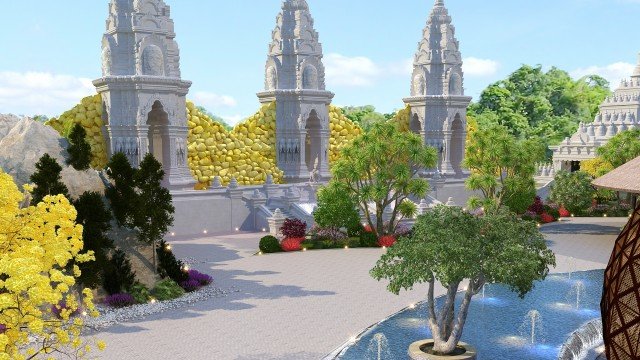 This picture appears to be a modern bedroom interior with light wood laminate flooring and cream-colored walls. The room has two large windows, one of which is framed by billowing white curtains. In the center of the room is a queen-sized bed with a white headboard and tan bed frame. On the left side of the bed is a nightstand with a lamp and on the right side is a dresser. A few pieces of decor, including a painting, complete the room.