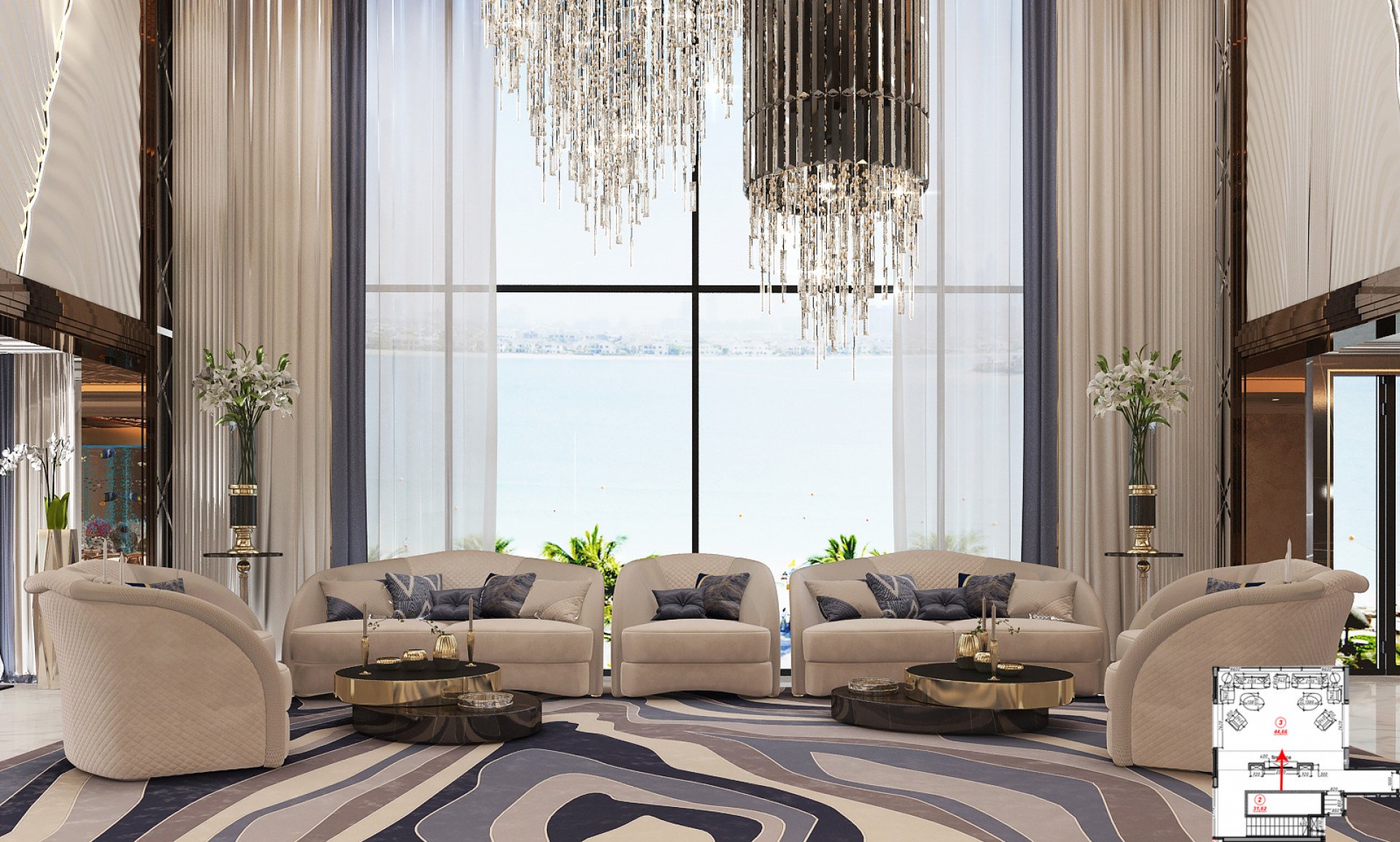 Amazing Villa Interior Design in Dubai Palm Penthouse Royal Atlantic