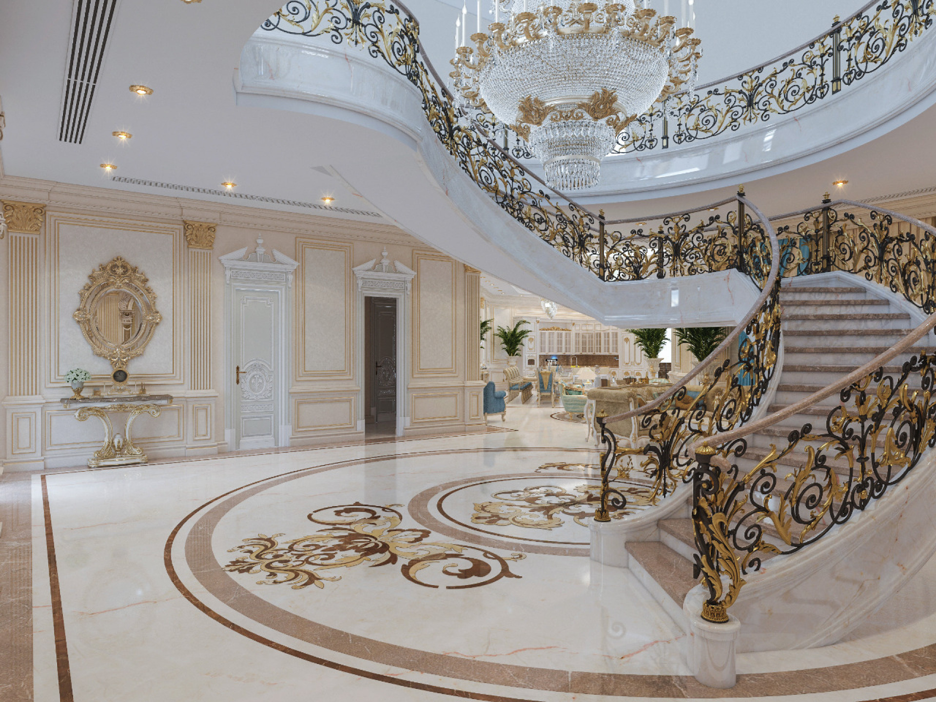 Luxurious Staircase Design in Classic Entrance Interior