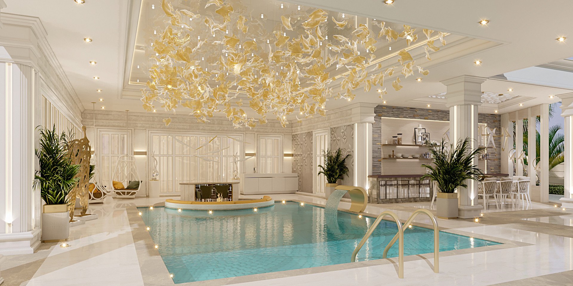 فكرة تصميم حمام سباحة فاخر