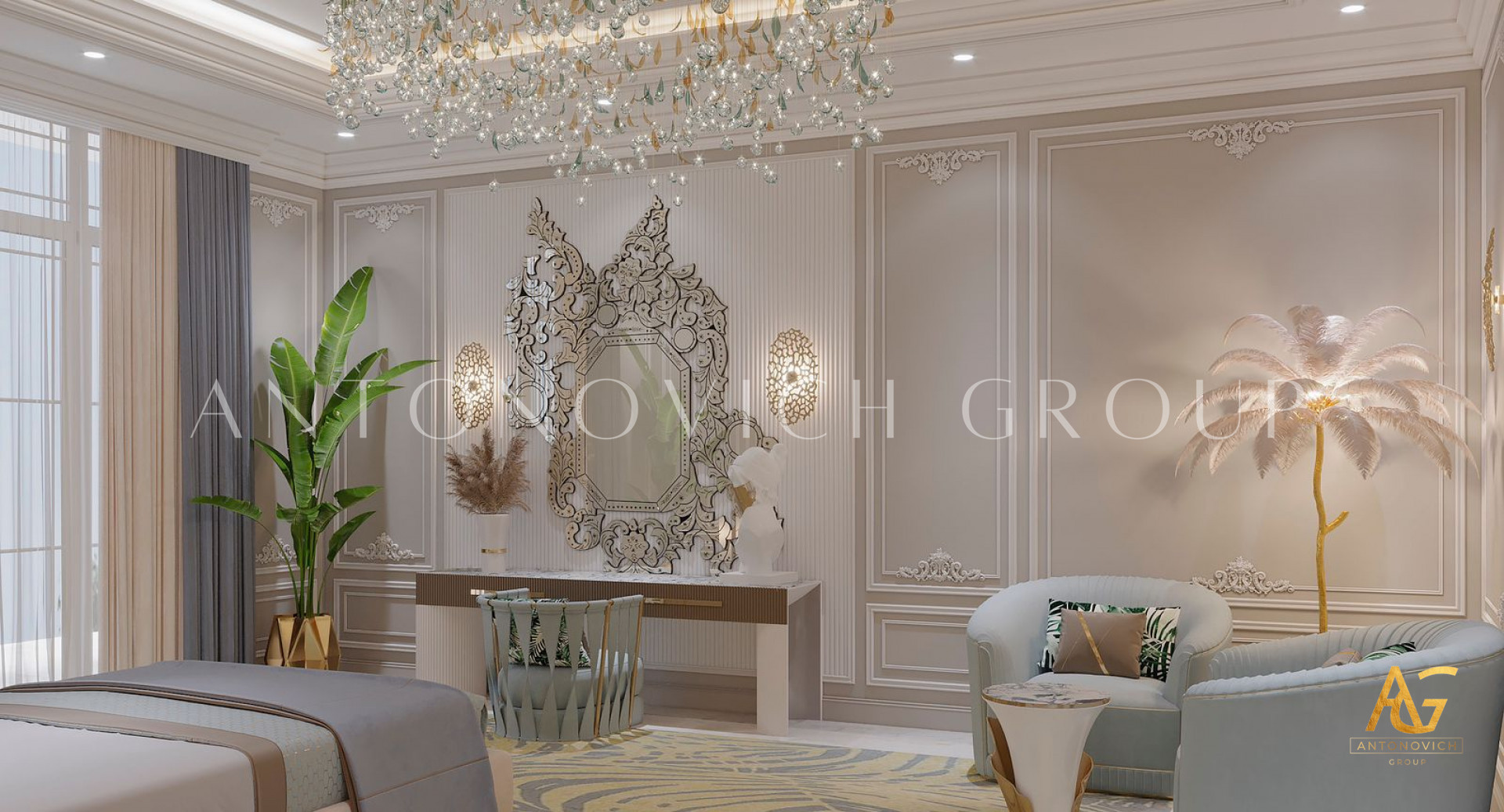 Elegant Bedroom Interior Decorating by Luxury Antonovich Design