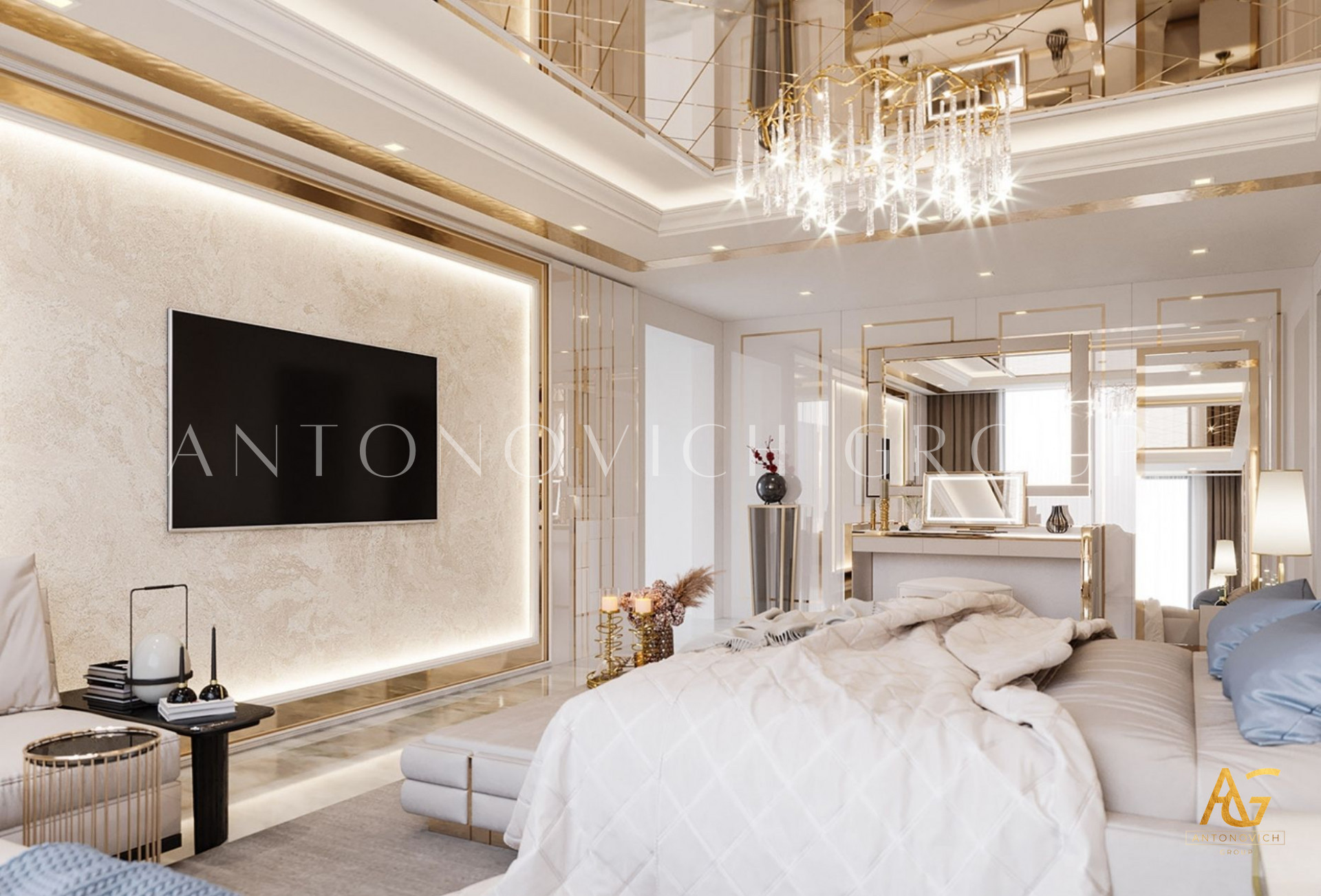 Perfect Gold Theme Bedroom Interior Design