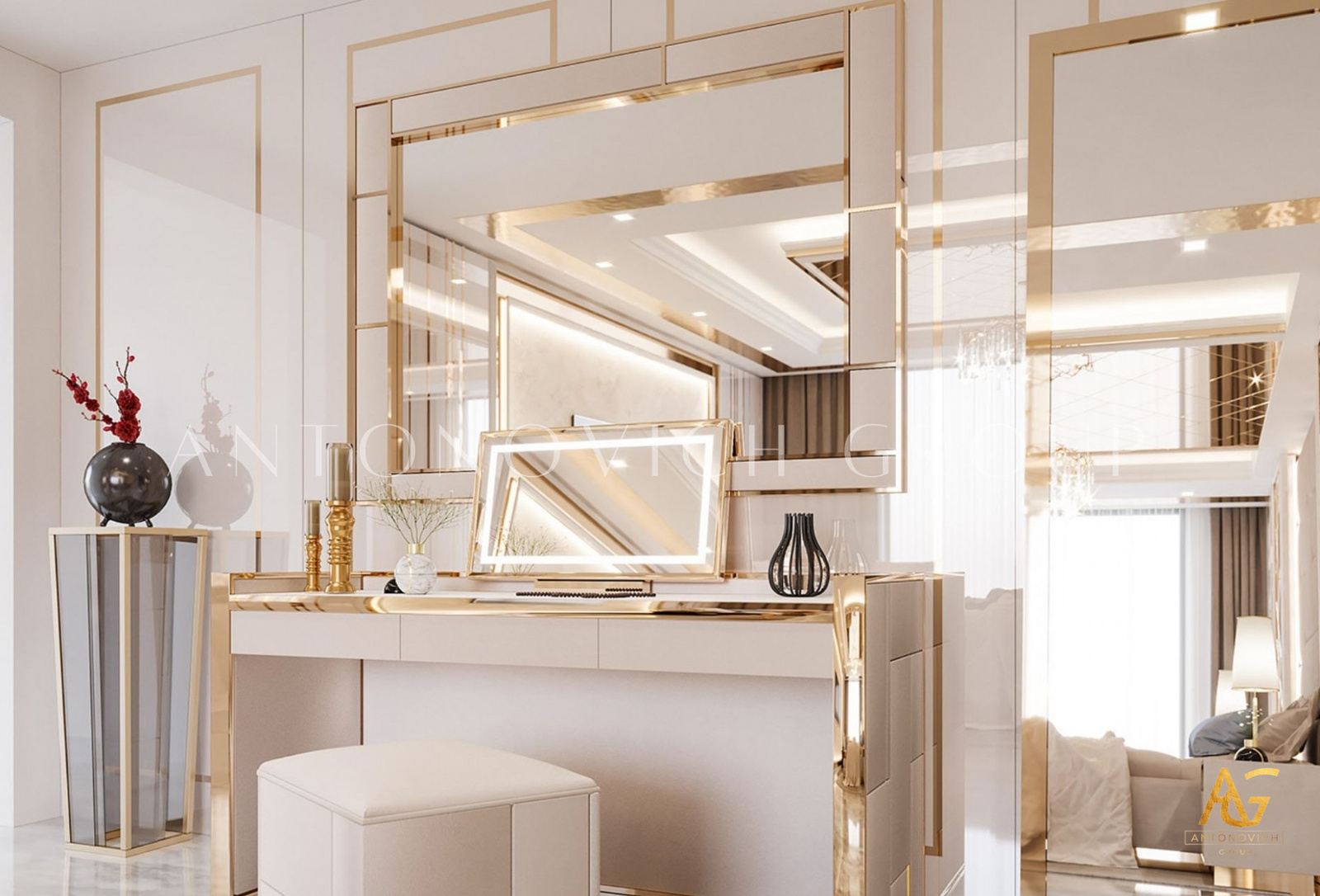 Perfect Gold Theme Bedroom Interior Design