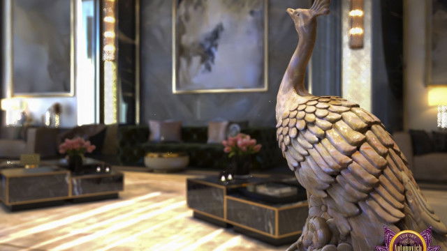 This picture shows an opulent bedroom with a luxurious bed, draped in a rich velvet canopy, opposite a stunning crystal chandelier. The walls are adorned with ornate golden sconces, flanked by stunning rose wallpaper, and the floor is covered in a plush fur rug. The room has a warm, romantic ambiance.