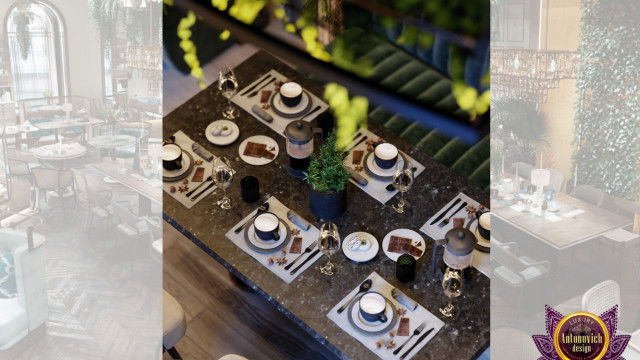 This picture shows a modern, elegant living room with luxurious gold accents. The space features a luxe white sofa with gold throw pillows, a gold accent chair, and a round glass coffee table. The walls are painted a soft, neutral shade and decorated with golden artwork and abstract sculptures. Oversized windows let in plenty of natural light, while elegant crystal lighting fixtures provide a warm, romantic ambiance.