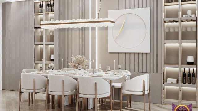 This picture is of a luxurious contemporary bedroom designed by Antonovich Design. It features a king-size bed with a sculpted headboard upholstered in matching white leather, a large tufted bench at the foot of the bed, elegant night tables with modern lamps, and walls lined with floor-to-ceiling mirrored panels. The headboard wall is also adorned with an oversized abstract painting in beige and white, adding a touch of color to the otherwise neutral room. The plush carpeting and light fixtures add a touch of glamour to the space.