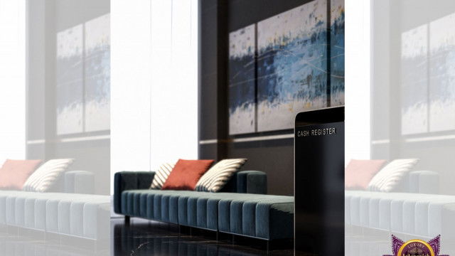 Structural ceiling with silver-finished light fixtures and intricate cornice molding.