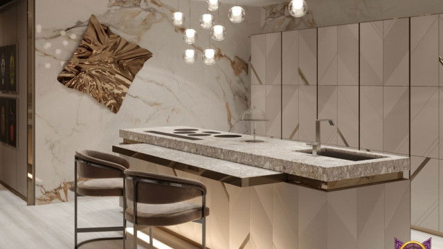 A well-appointed living room featuring a mid-century modern sofa, vintage armchairs with leather upholstery, and a polished marble coffee table.