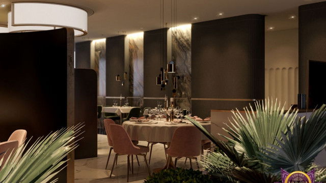 The picture depicts a modern, two-story private residence with white walls and dark accents on the roof and window frames. The building features a curved staircase leading up to the second floor, accented by a balcony overlooking the main entrance.