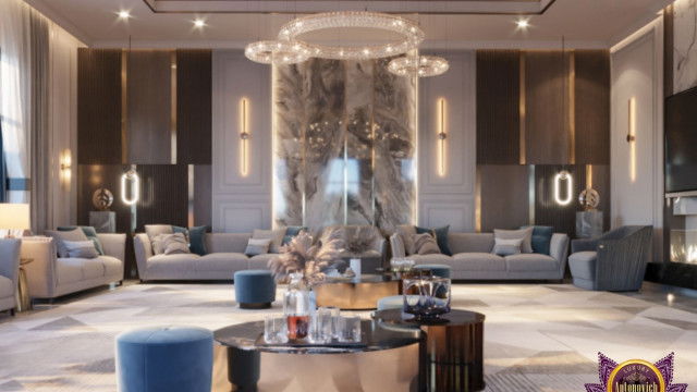 This picture shows an elegant and luxurious dining room designed by Antonovich Design. It has a large, round glass table surrounded by black velvet chairs with gold accents. The walls are decorated with luxurious wallpaper and light fixtures, while the windows have gauzy white curtains that provide plenty of natural light. The light marble floor adds a touch of elegance to the room as well.