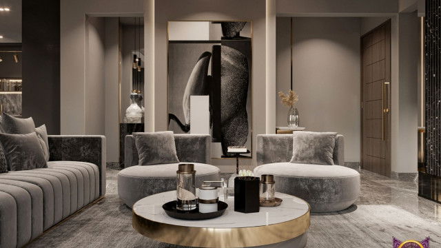 This picture shows a modern, luxurious bathroom. The space features a large shower stall with a white tile surround, a floating vanity with two sinks, and a standalone soaking tub with a wood panel underneath. There is also a large area rug in the center of the room to provide warmth and comfort, and an expansive window that allows natural light to flood the space. Other noteworthy features include a sleek silver faucet, an accent wall clad in marble, and a glass-enclosed steam shower.