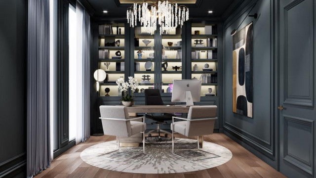 Stately grand staircase with ornate gold and white plaster finishes, featuring intricate balustrades and opulent central chandelier.