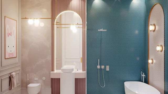 A luxury living room featuring a crystal chandelier, white furniture, and gold accents.