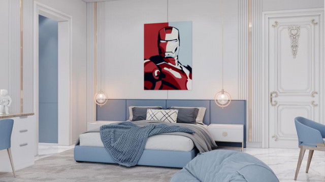 Highly stylized living room with modern furniture and accents in an earthy color palette.