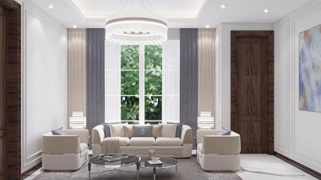 An ornate marble spiral staircase with golden handrails and detailing.