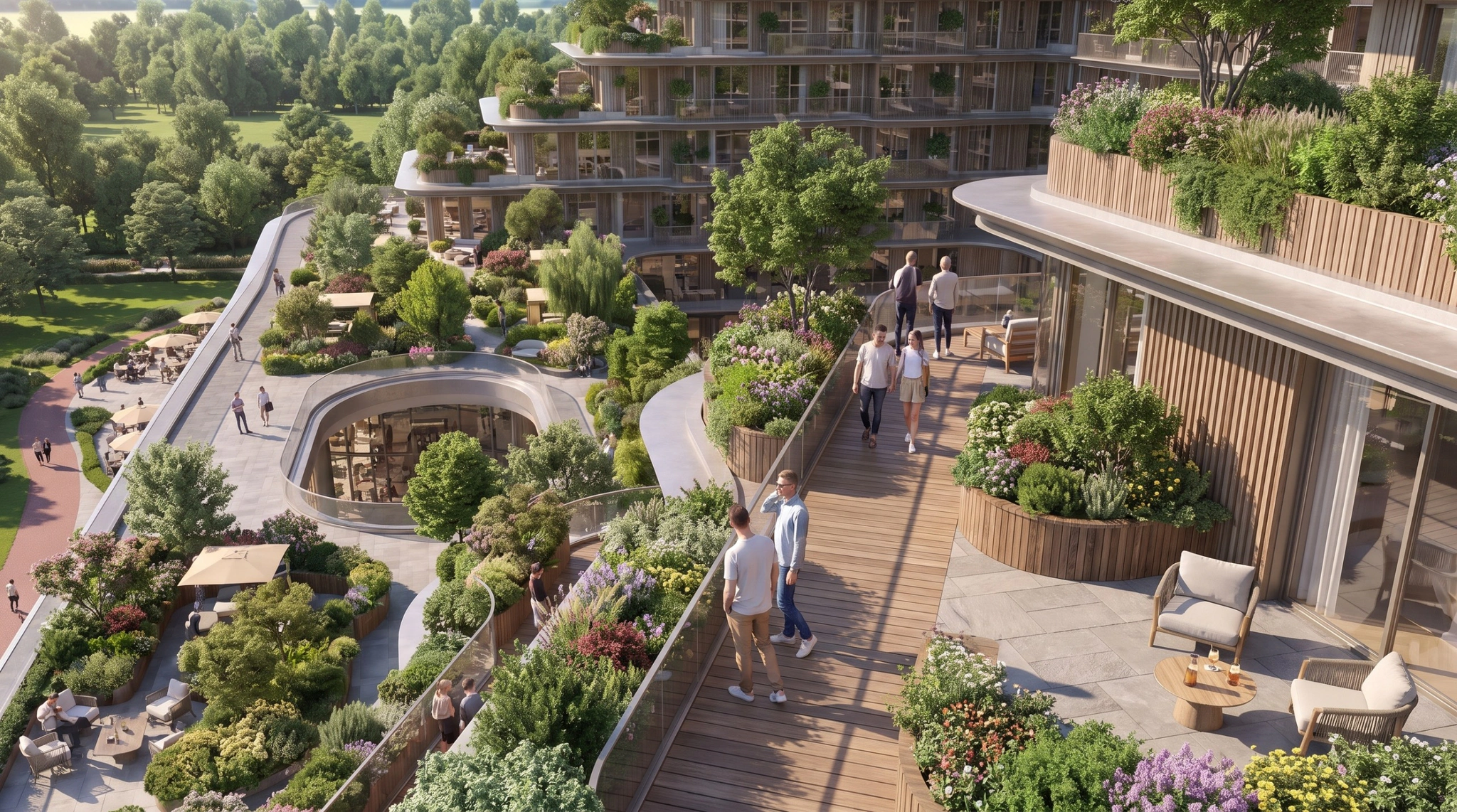 ASAAS Towers landscaped pedestrian walkway between residential towers