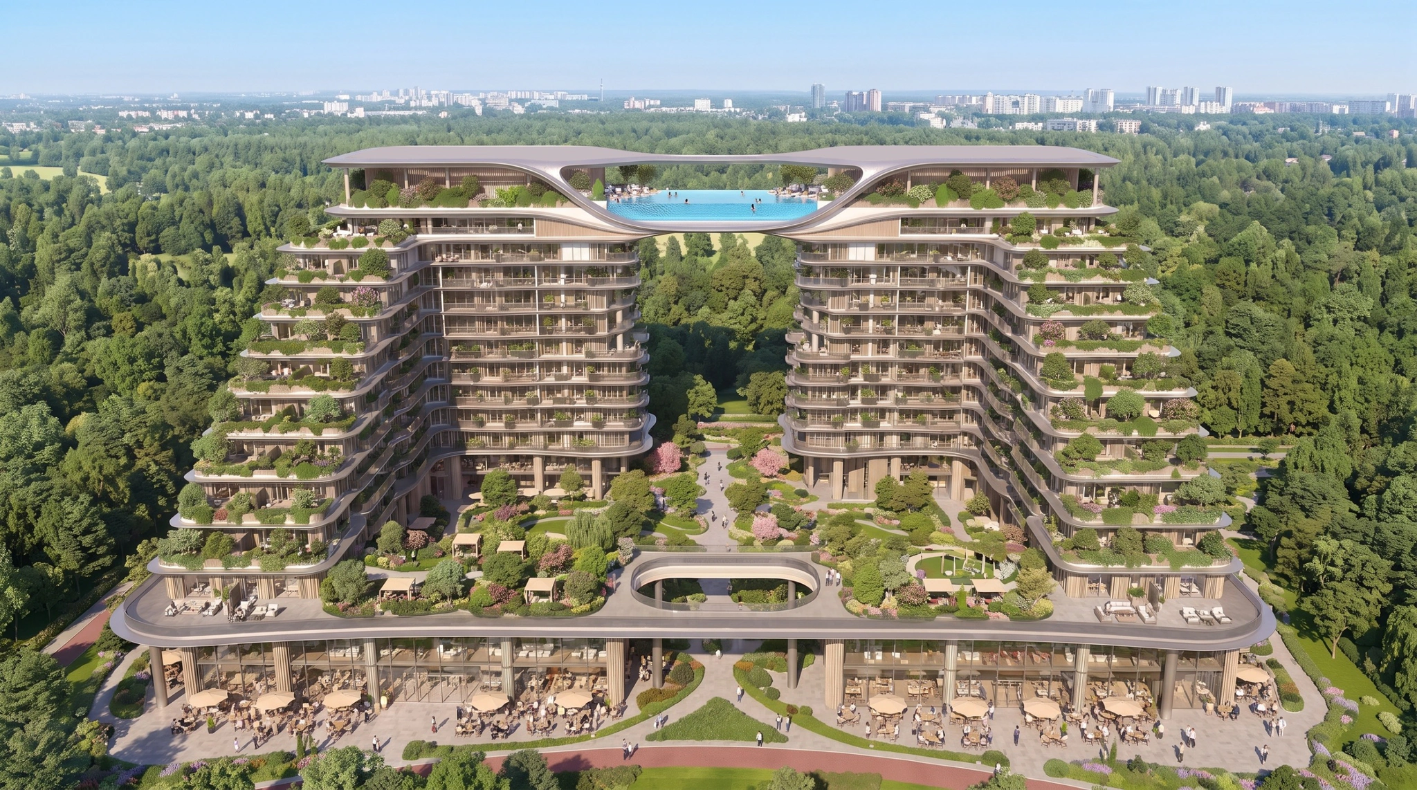 ASAAS Towers residential high-rise complex aerial view above landscaped grounds