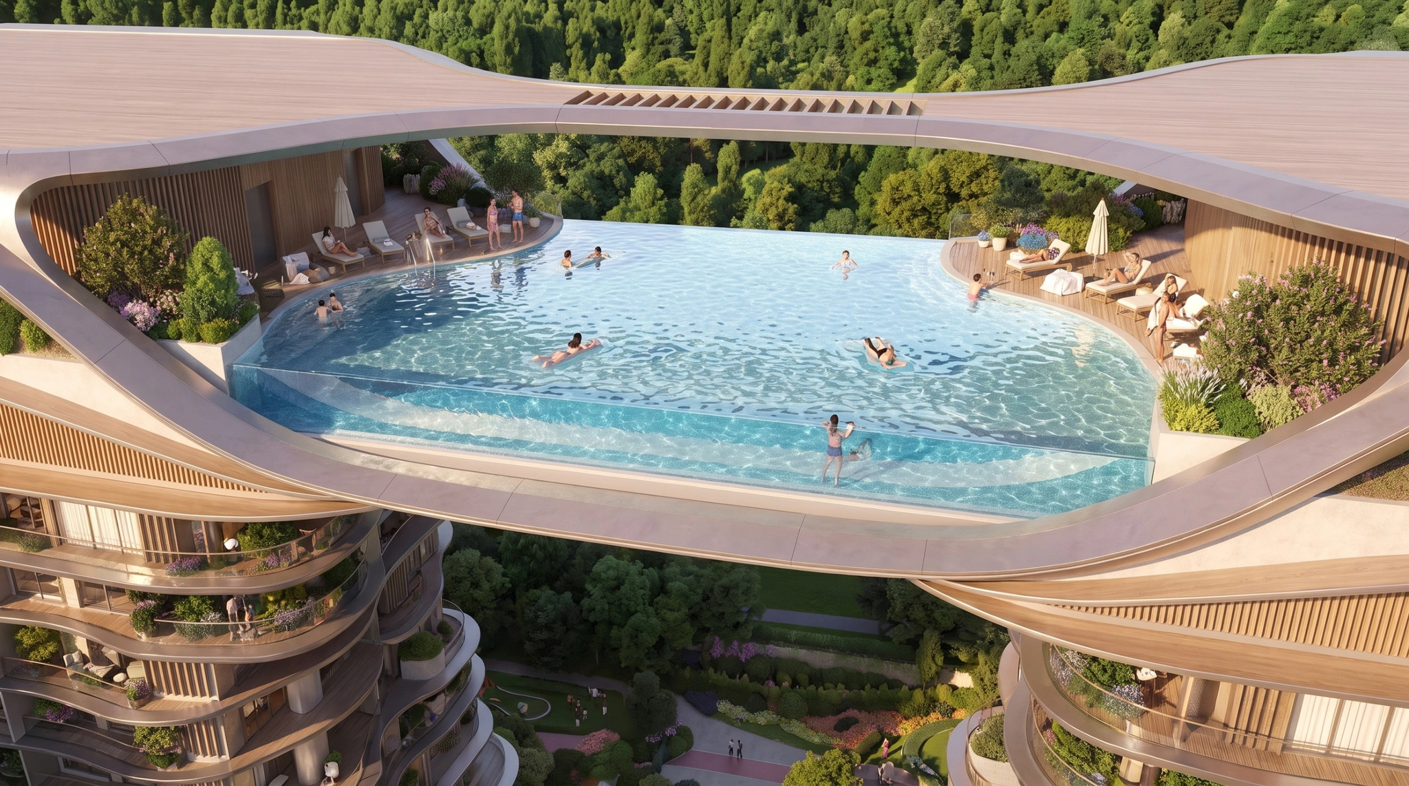 ASAAS Towers sky-bridge infinity swimming pool between twin residential towers