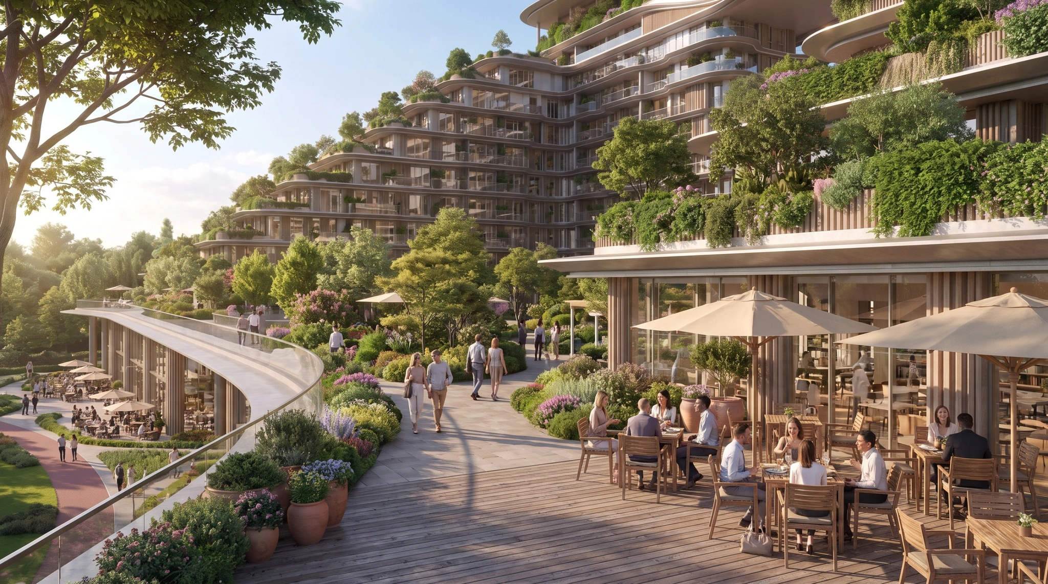ASAAS Towers courtyard gardens and resident terraces between twin towers top view