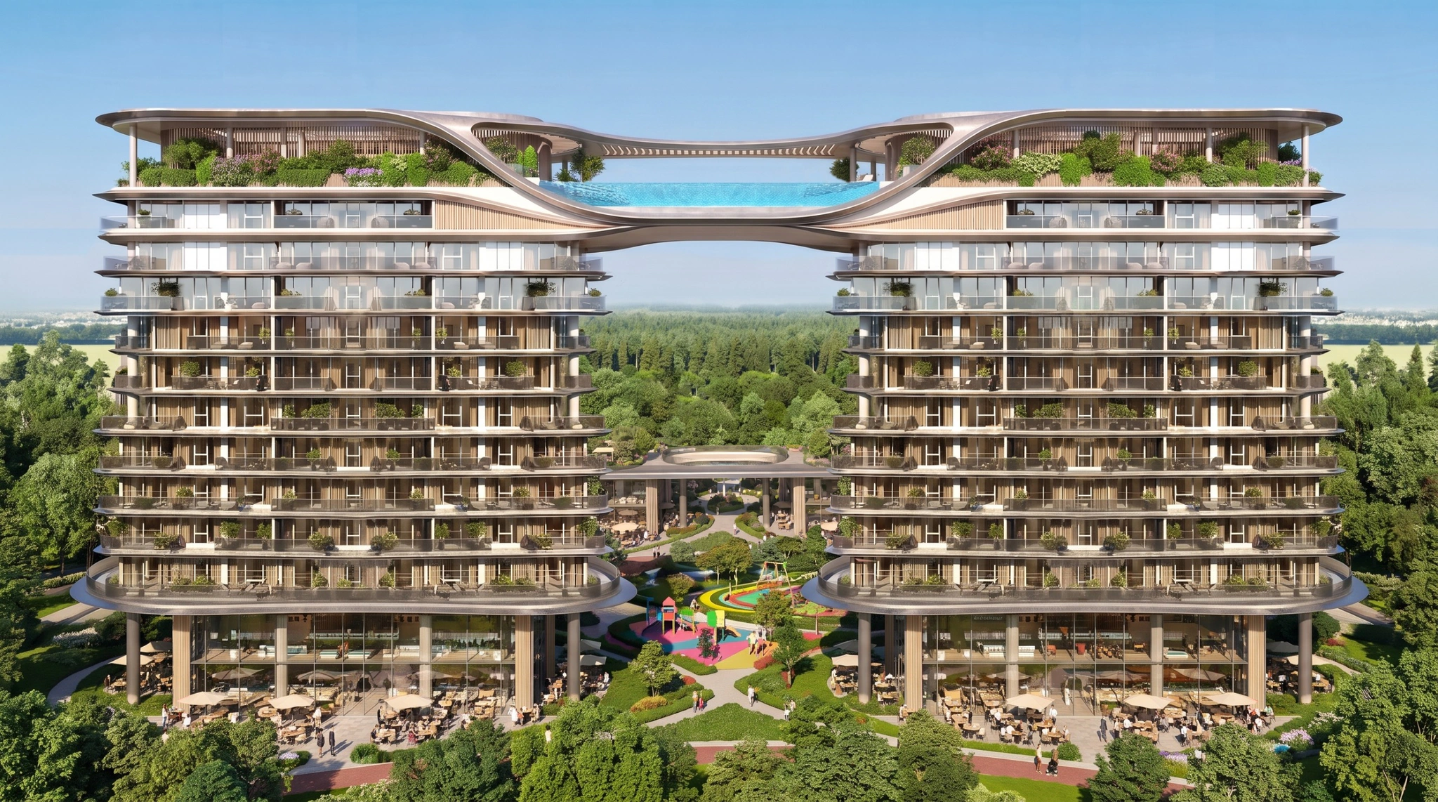 ASAAS Towers facade with terraced green balconies and planted residential terraces
