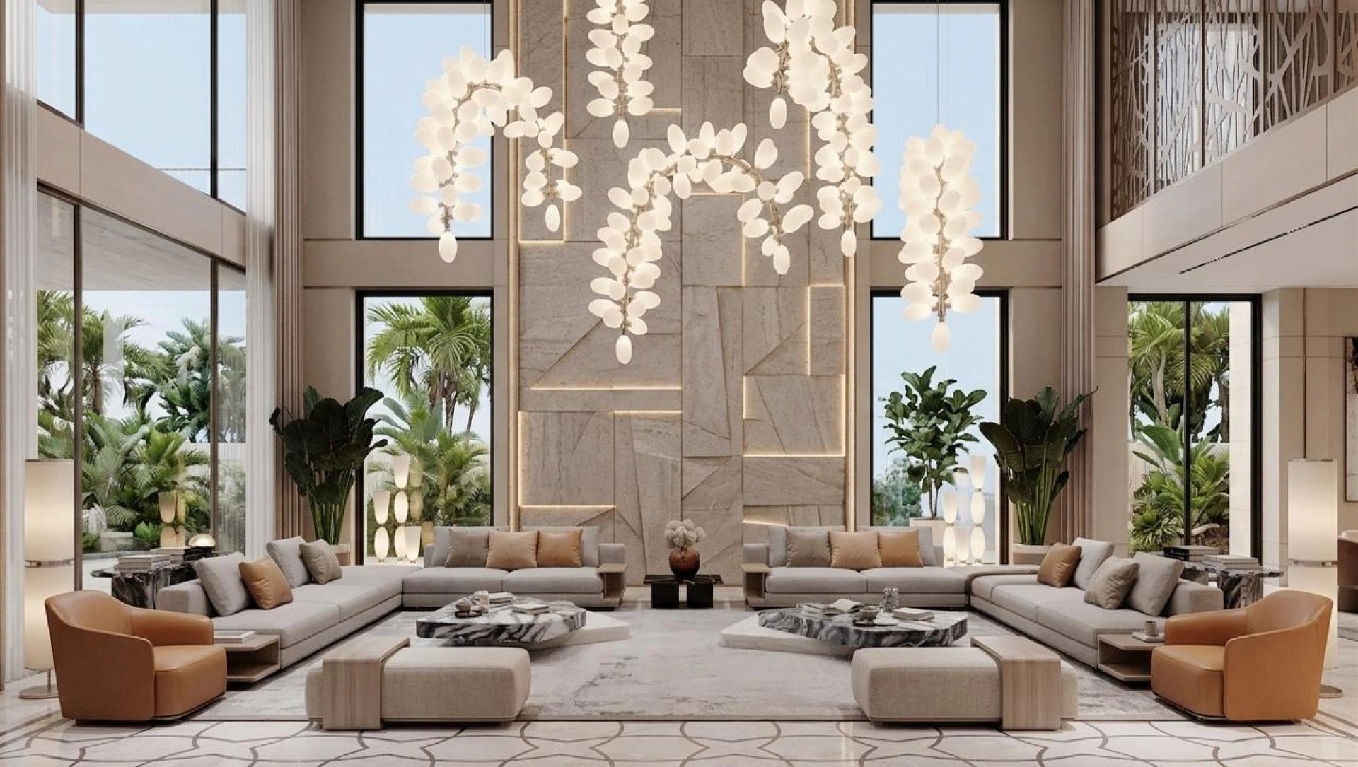 Exquisite double-height villa interior in Dubai