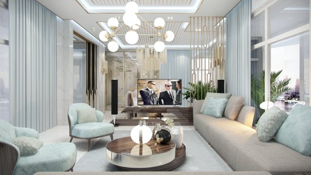 The picture shows a large lighthouse built on a rocky shoreline. The lighthouse is white with a red stripe running around the center, and it appears to have several levels, culminating in a clock tower at the top. There is a lake in the distance, with a small boat in the background.