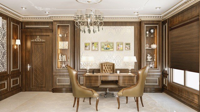 Классический дизайн кабинета и деревянная отделка