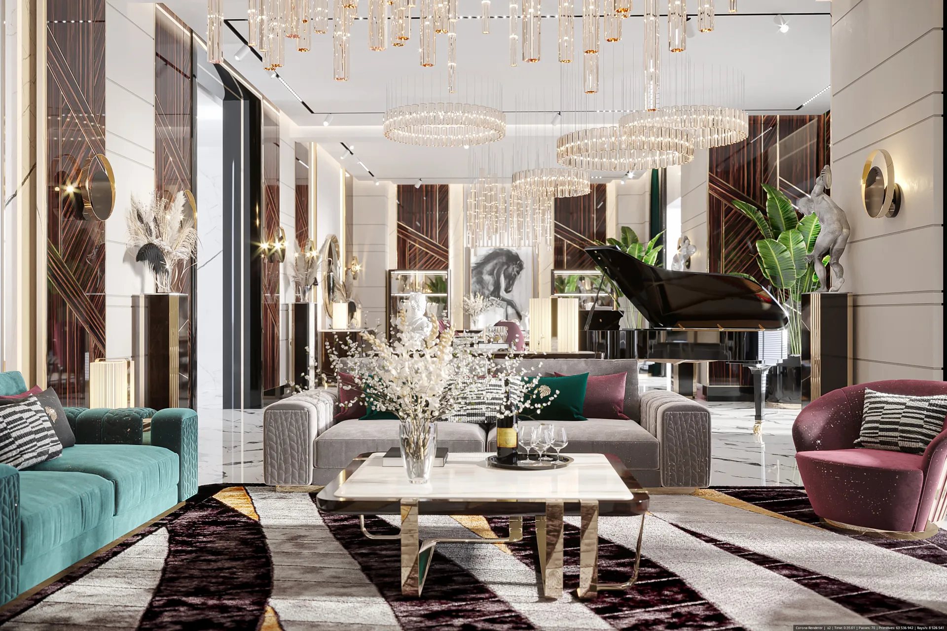 فكرة تصميم غرفة المعيشة الأكثر فخامة