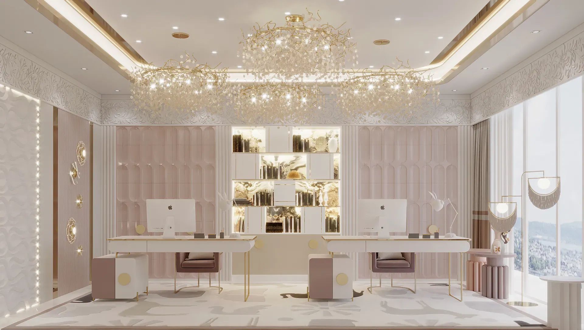 Luxury Home Office Design In Pink