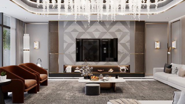 Семейная гостиная в современном роскошном интерьере