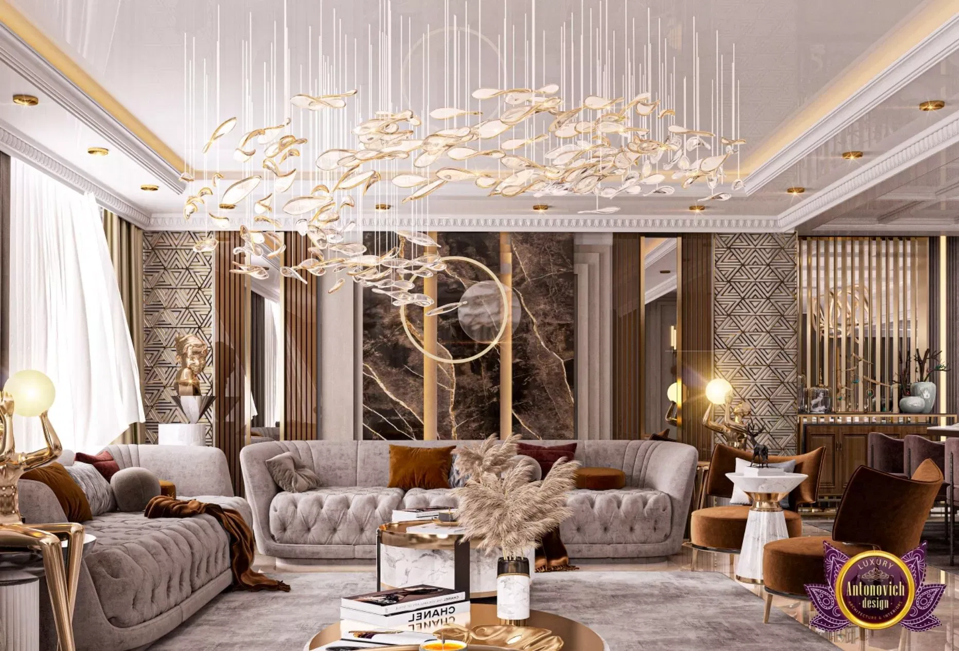 Дизайн коричневой семейной гостиной