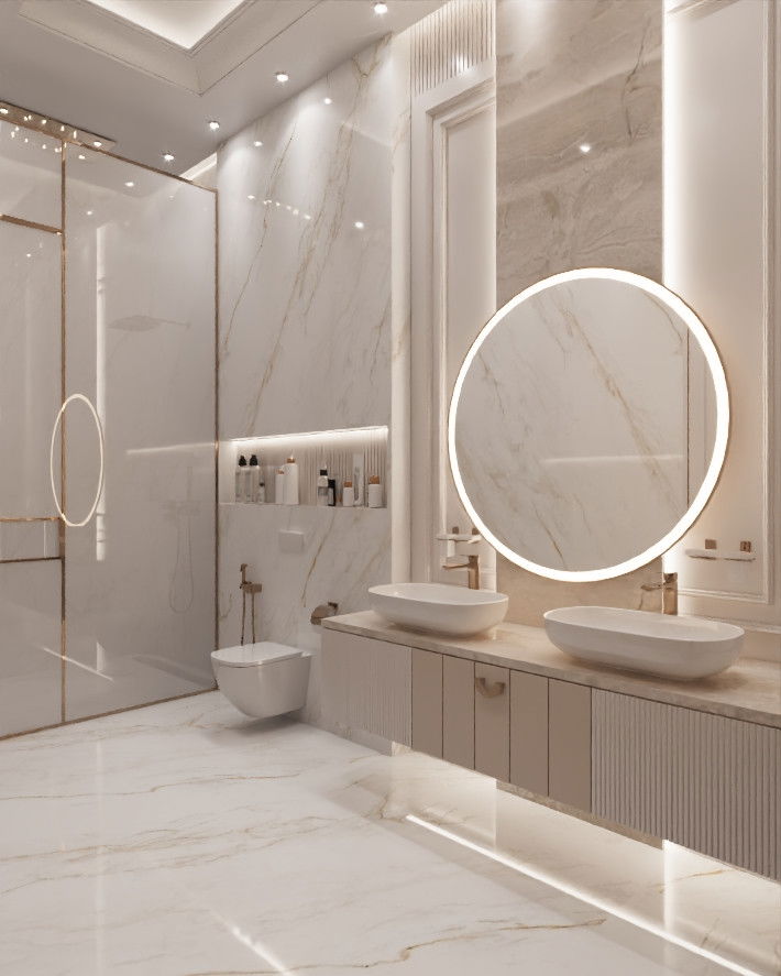 Bathroom design in pink tones