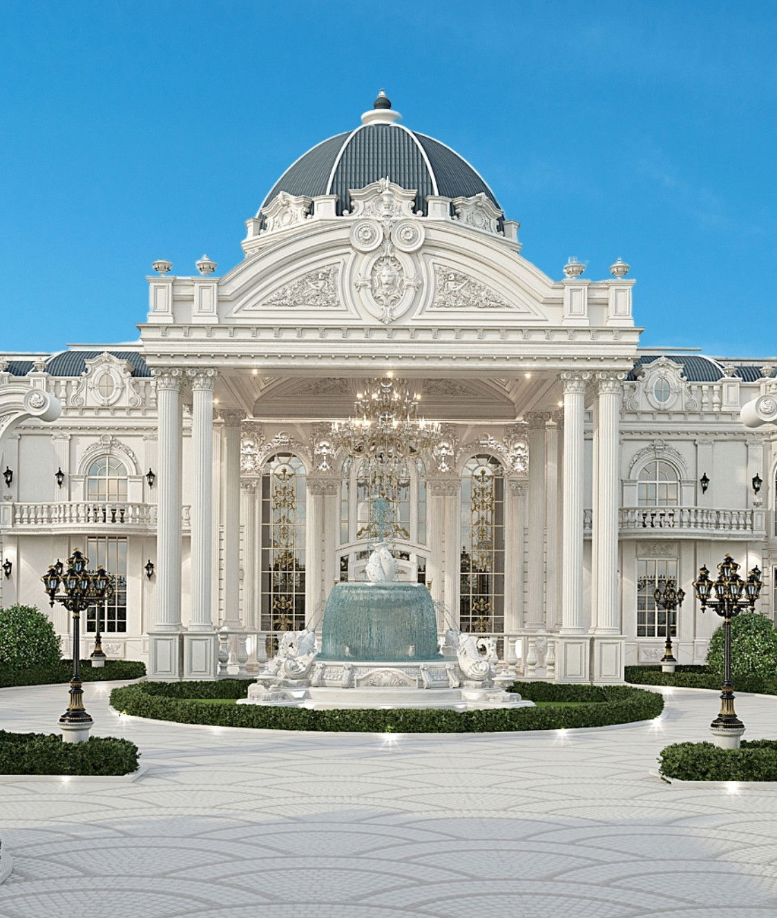 Классический экстерьер роскошной виллы в Дубае