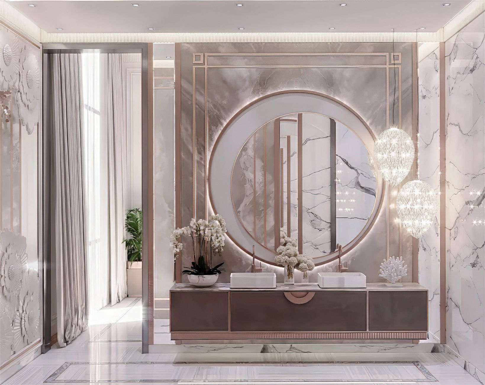 حمام باللون الوردي