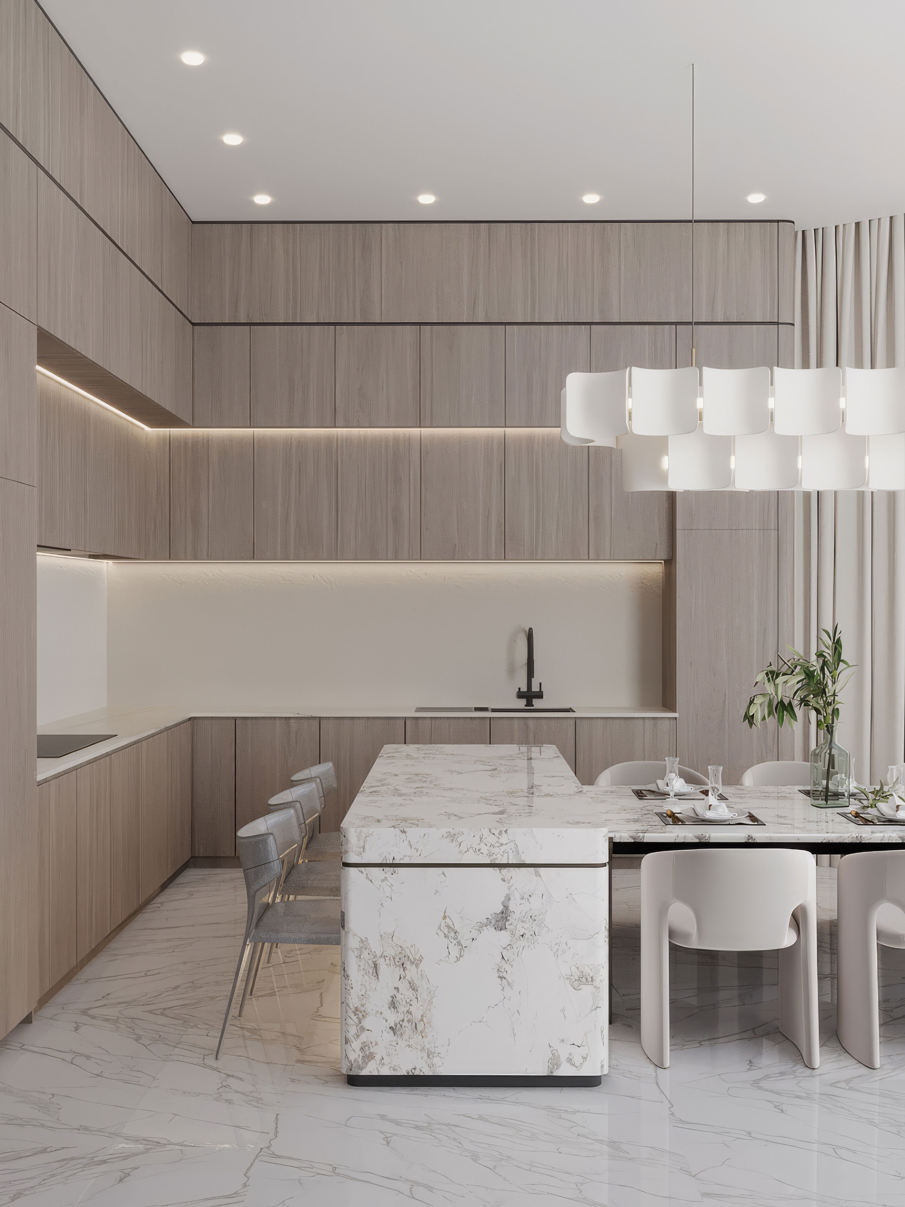 Open Kitchen Interior Design in a Dramatic Classic Mood